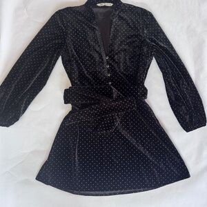 Zara belted mini dress black with gold beads XS